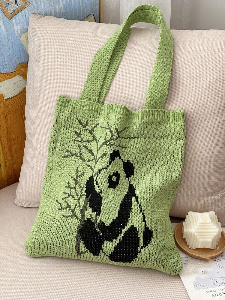 Green Printed Two Handles Shoulder Bag