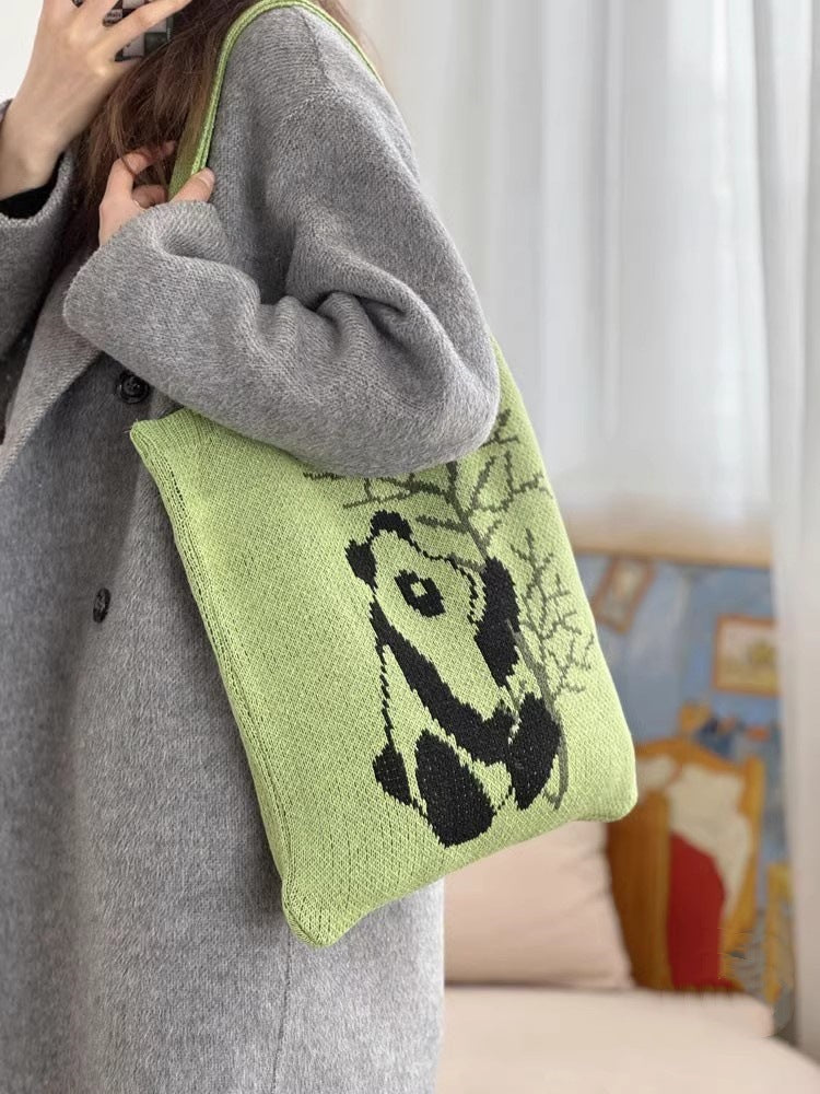 Green Printed Two Handles Shoulder Bag