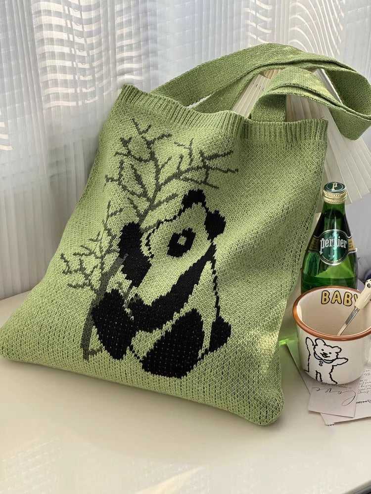 Green Printed Two Handles Shoulder Bag