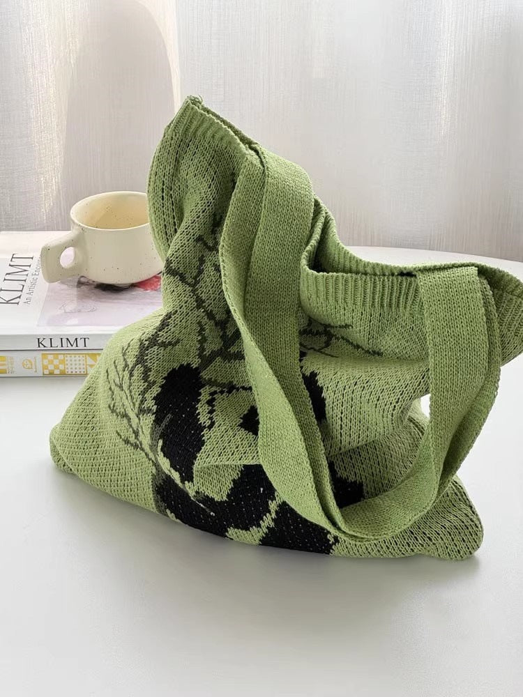 Green Printed Two Handles Shoulder Bag