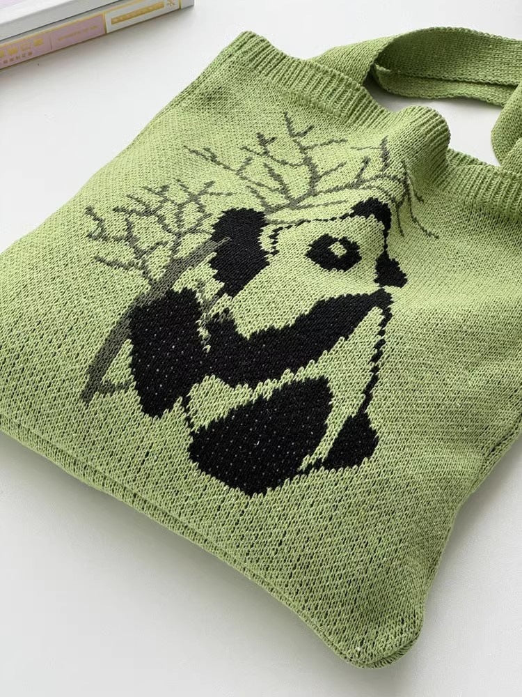 Green Printed Two Handles Shoulder Bag
