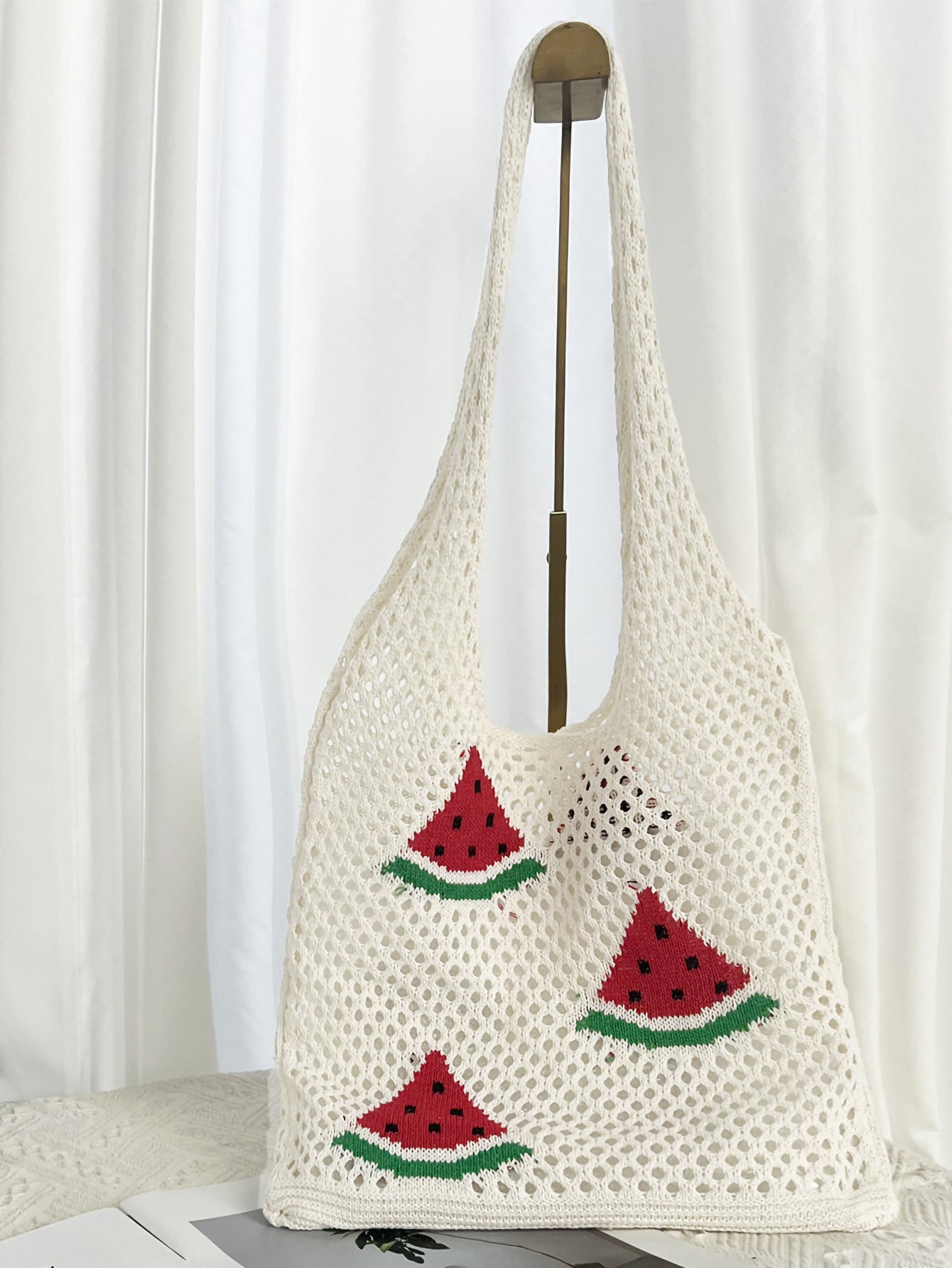 Beige Printed Two Handles Shoulder Bag