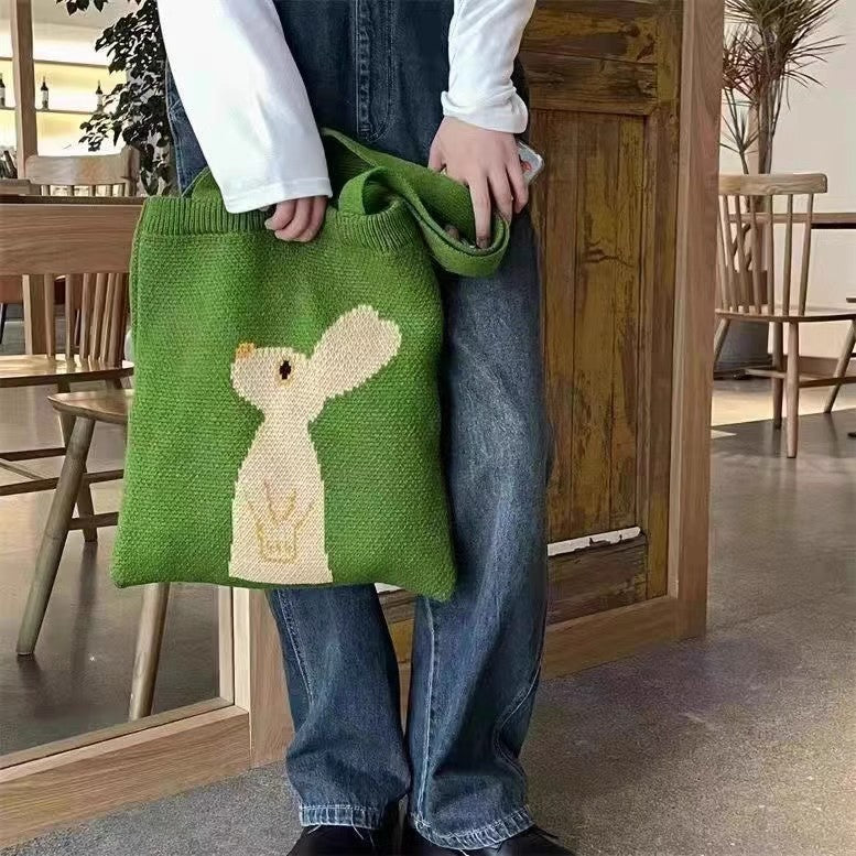 Green Printed Two Handles Shoulder Bag