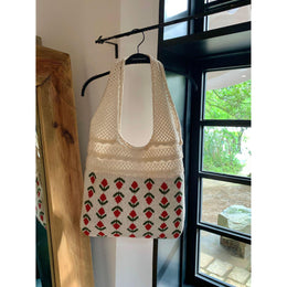 Beige Printed Two Handles Shoulder Bag