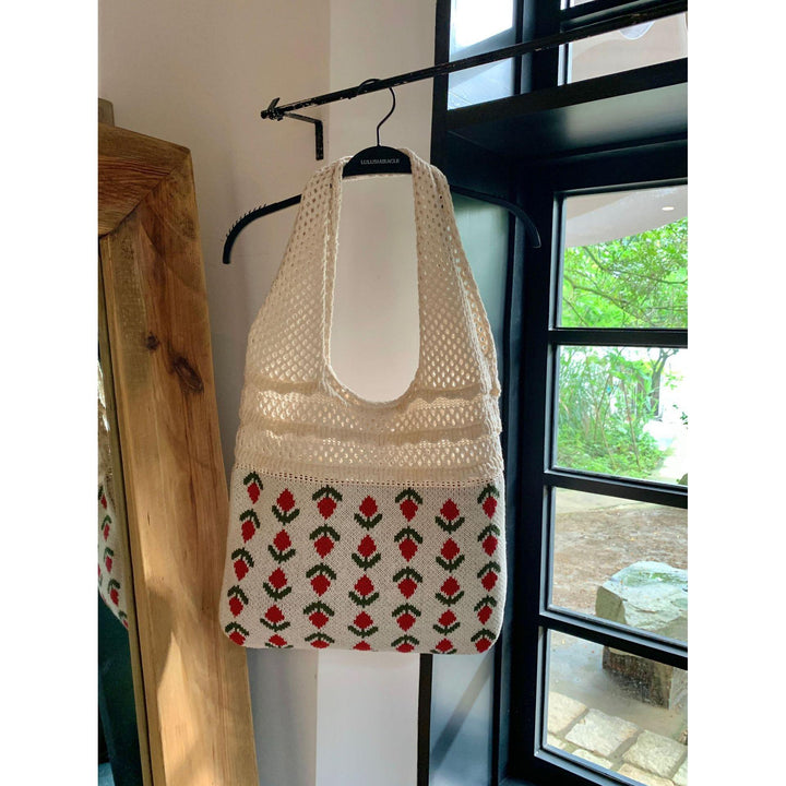 Beige Printed Two Handles Shoulder Bag