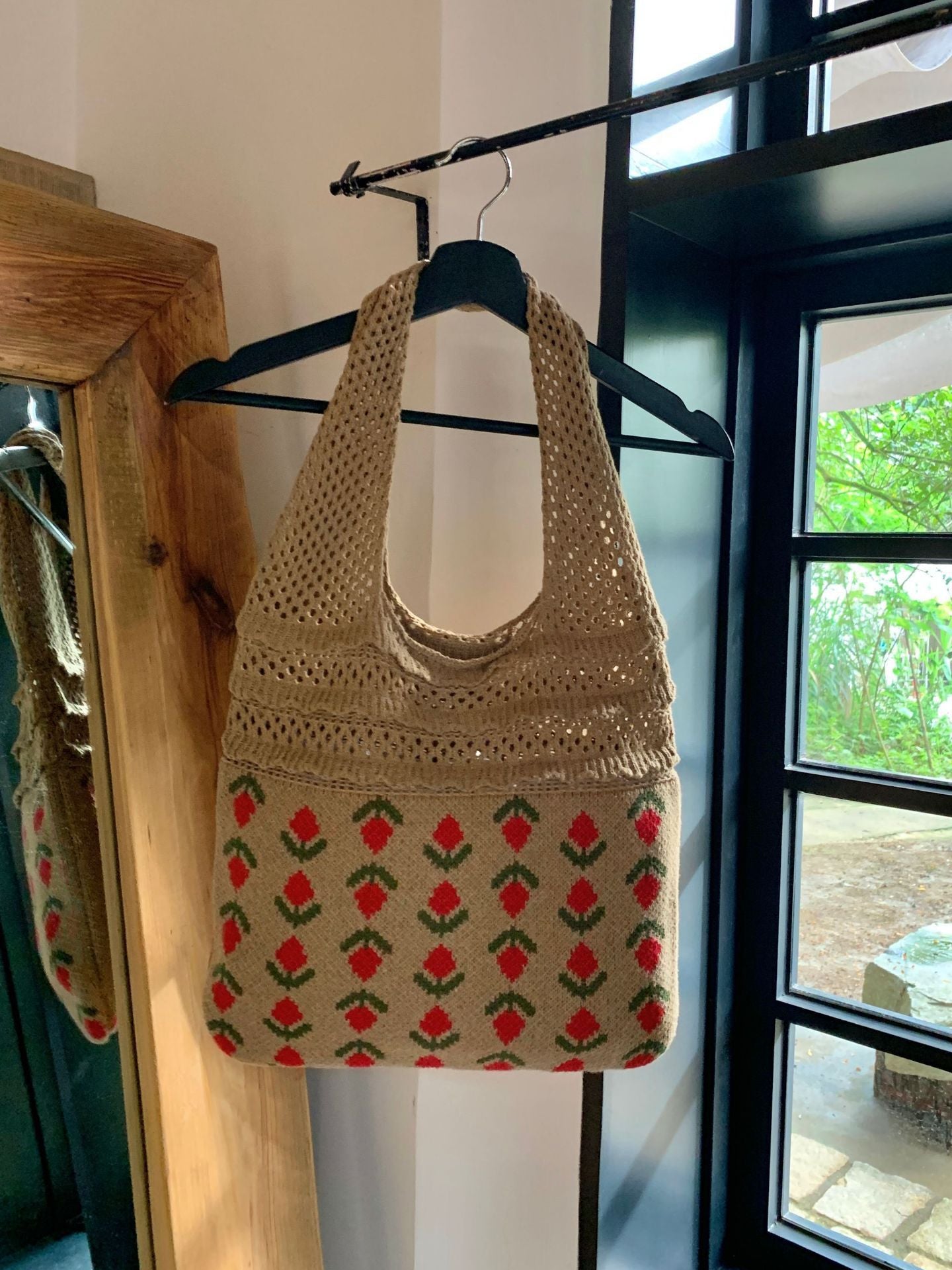Brown Printed Two Handles Shoulder Bag