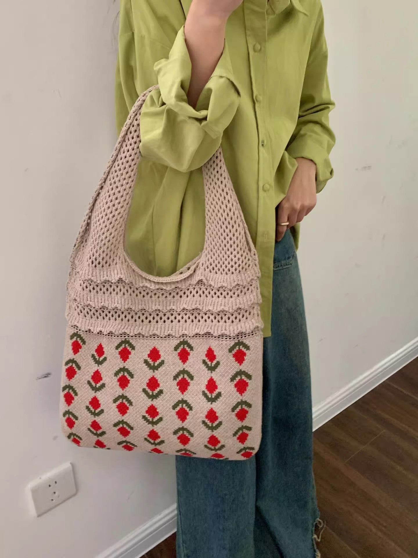 Brown Printed Two Handles Shoulder Bag