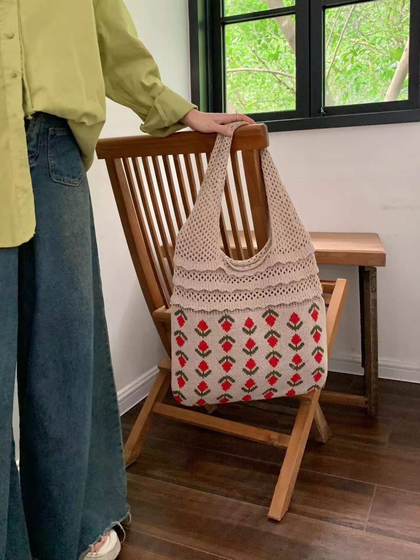Brown Printed Two Handles Shoulder Bag