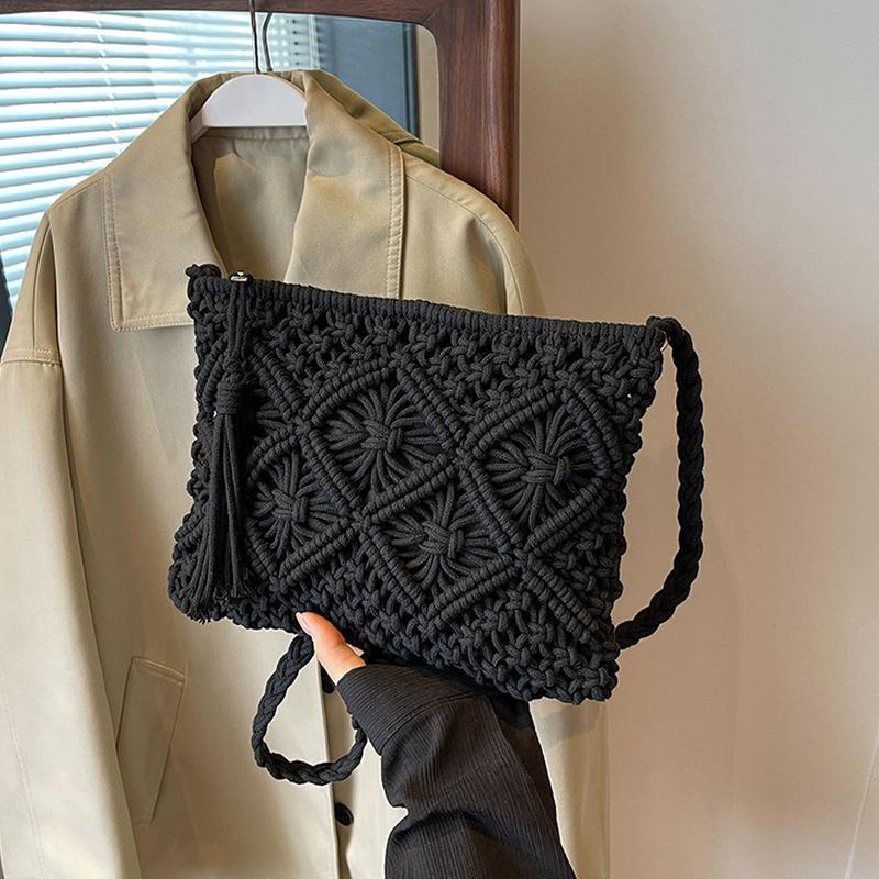 Black Self Design Two Handles Handheld Bag