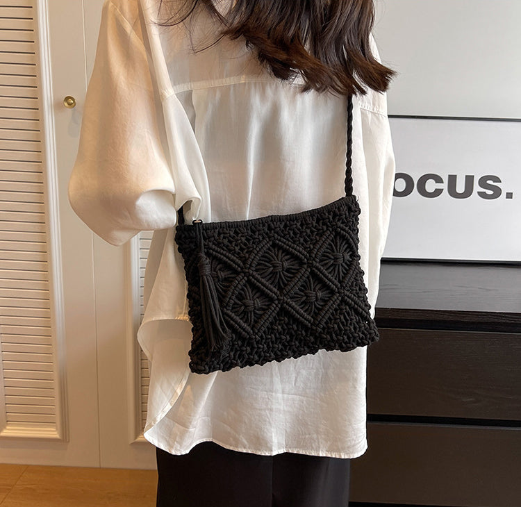 Black Self Design Two Handles Handheld Bag
