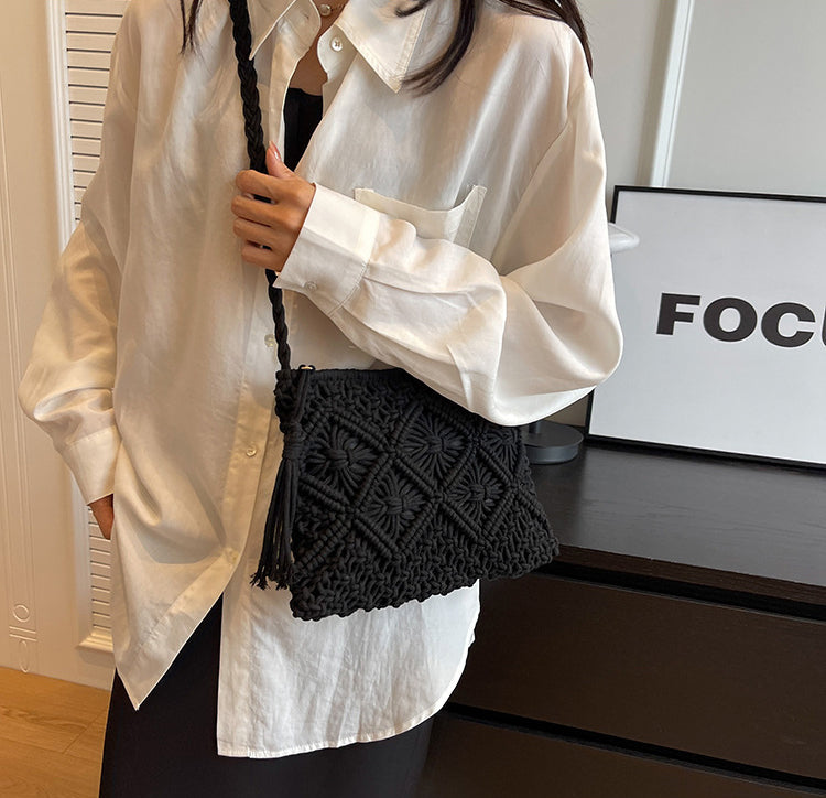 Black Self Design Two Handles Handheld Bag