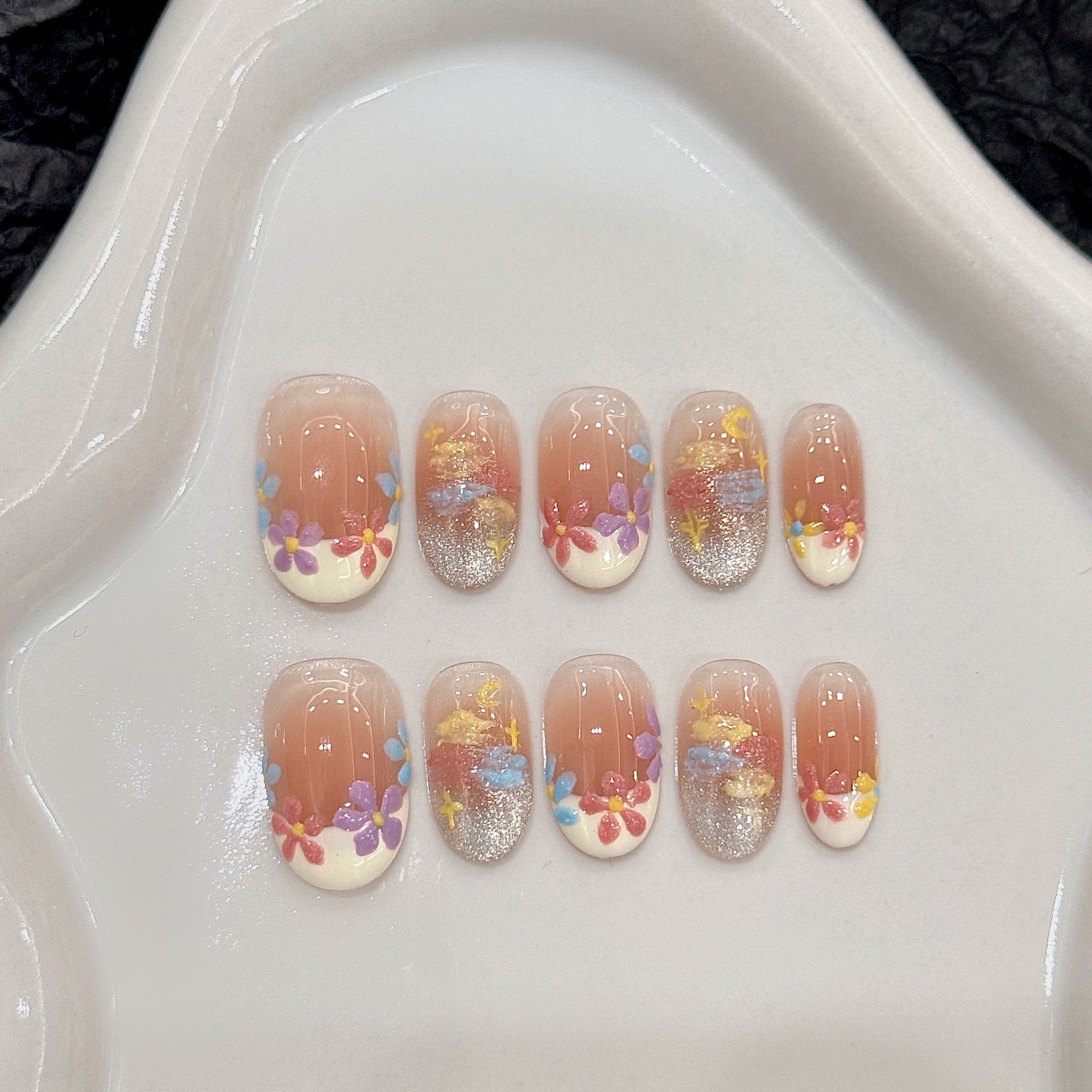 Set Of 10 Artificial Reusable Nails- Pink