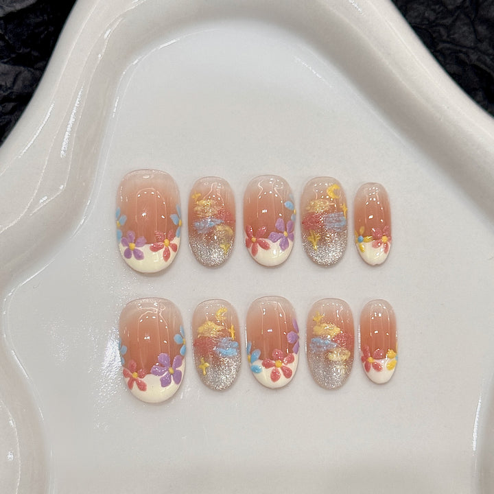 Set Of 10 Artificial Reusable Nails- Pink