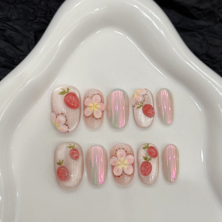 Set Of 10 Reusable Artificial Nail Extension - Pink