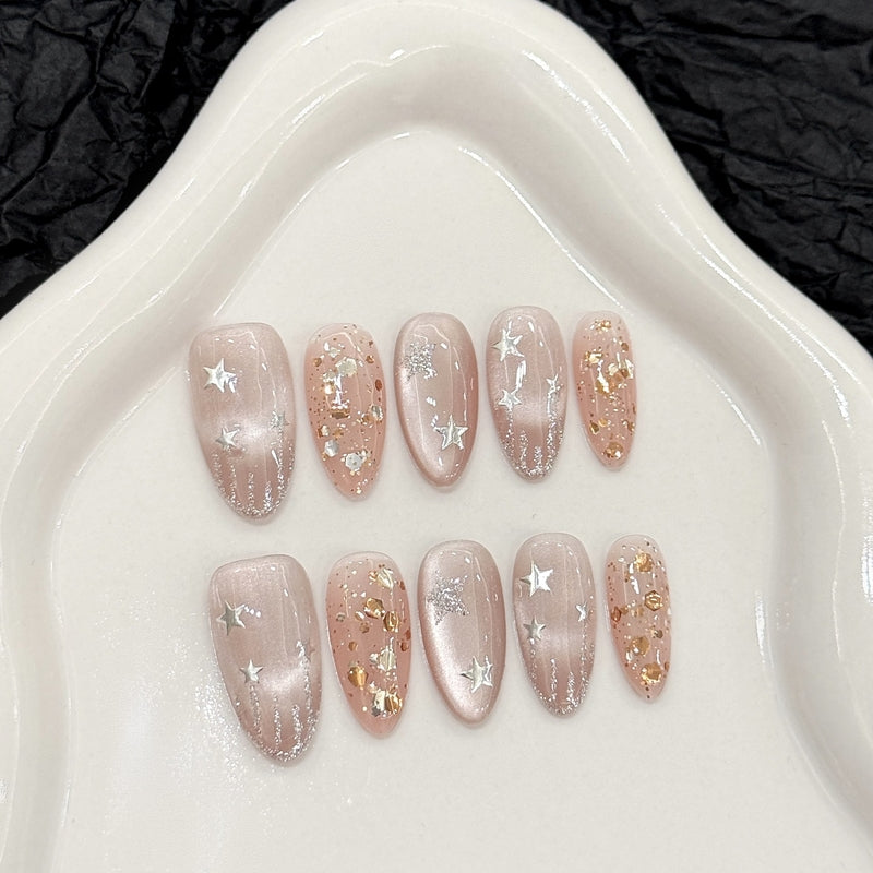 Set Of 10 Reusable Artificial Nail Extension - Pink