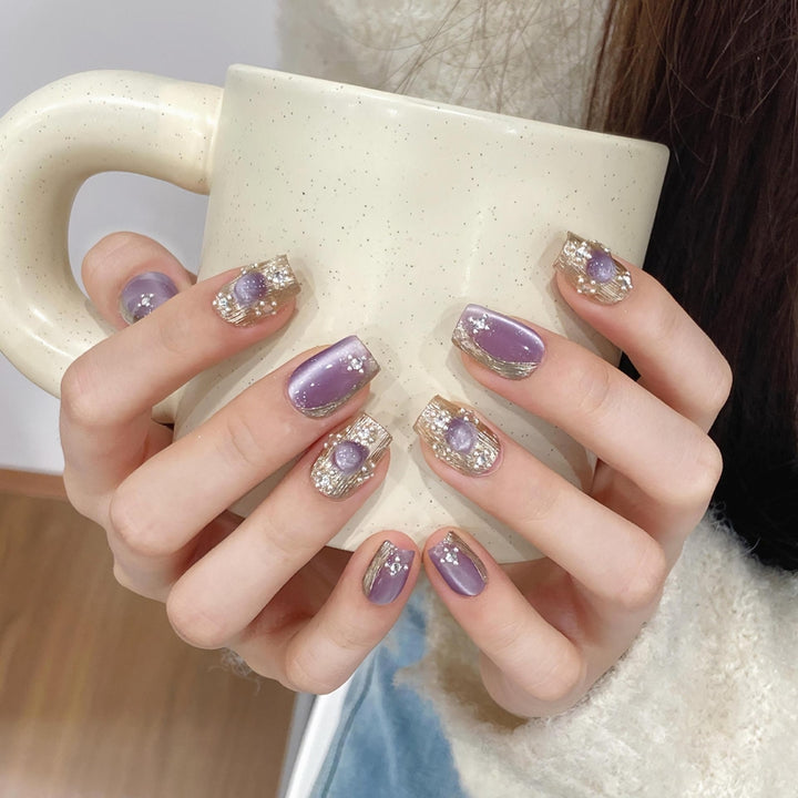 Set Of 10 Reusable Artificial Nail Extension - Purple