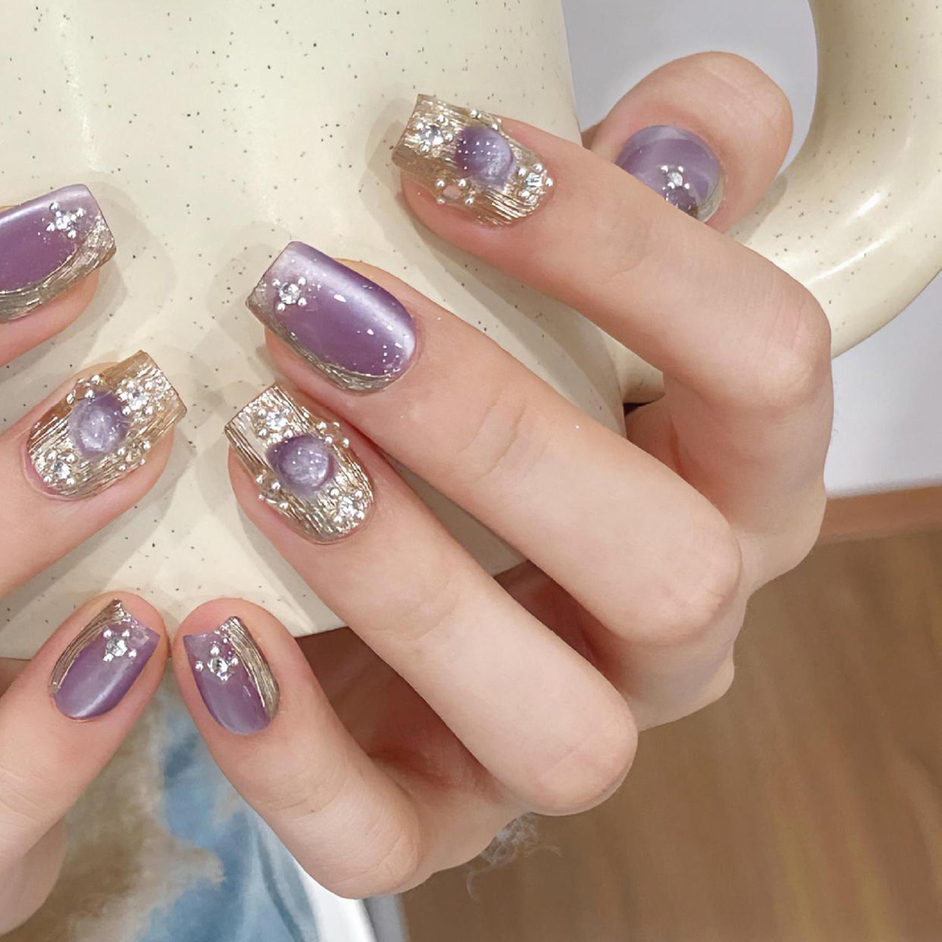 Set Of 10 Reusable Artificial Nail Extension - Purple