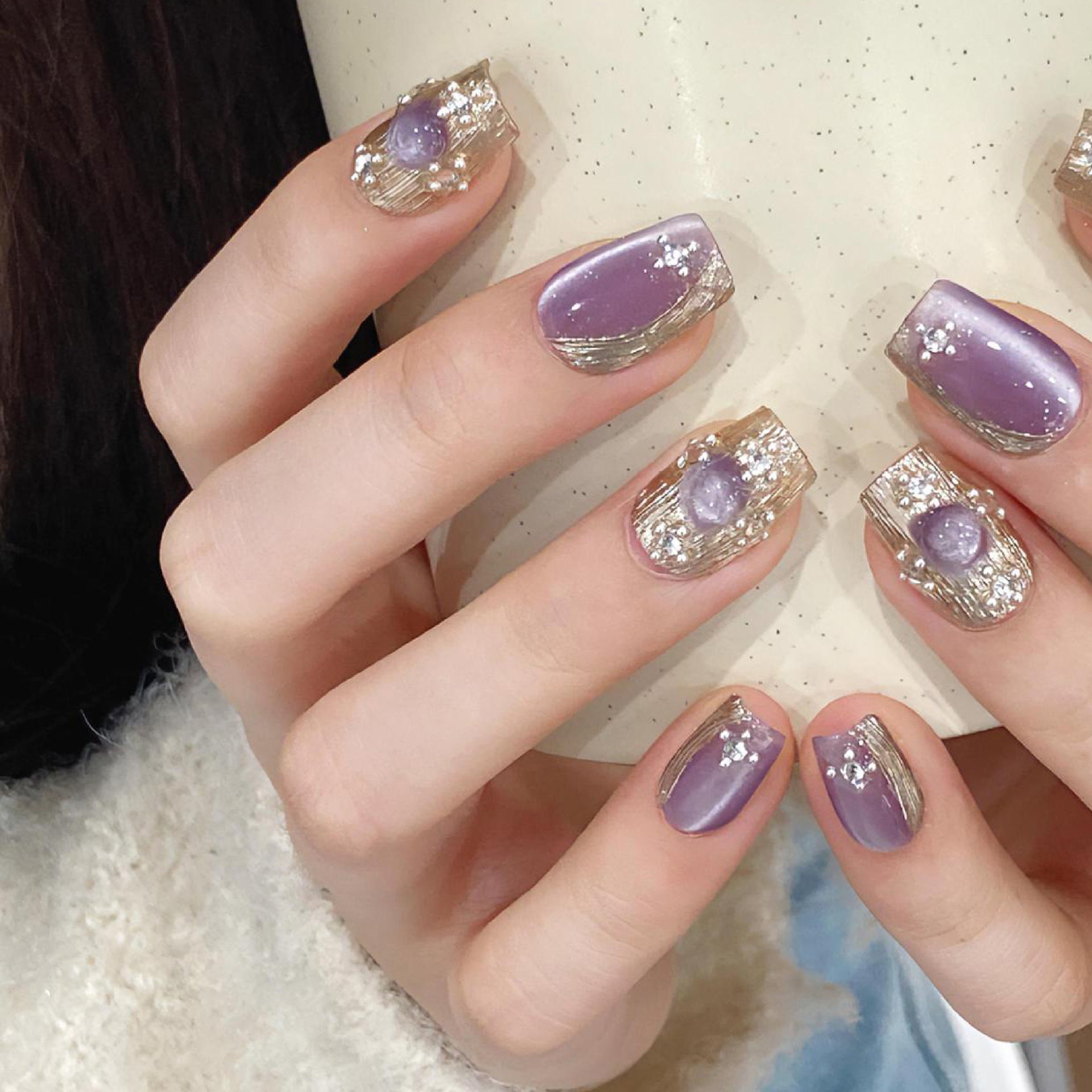 Set Of 10 Reusable Artificial Nail Extension - Purple