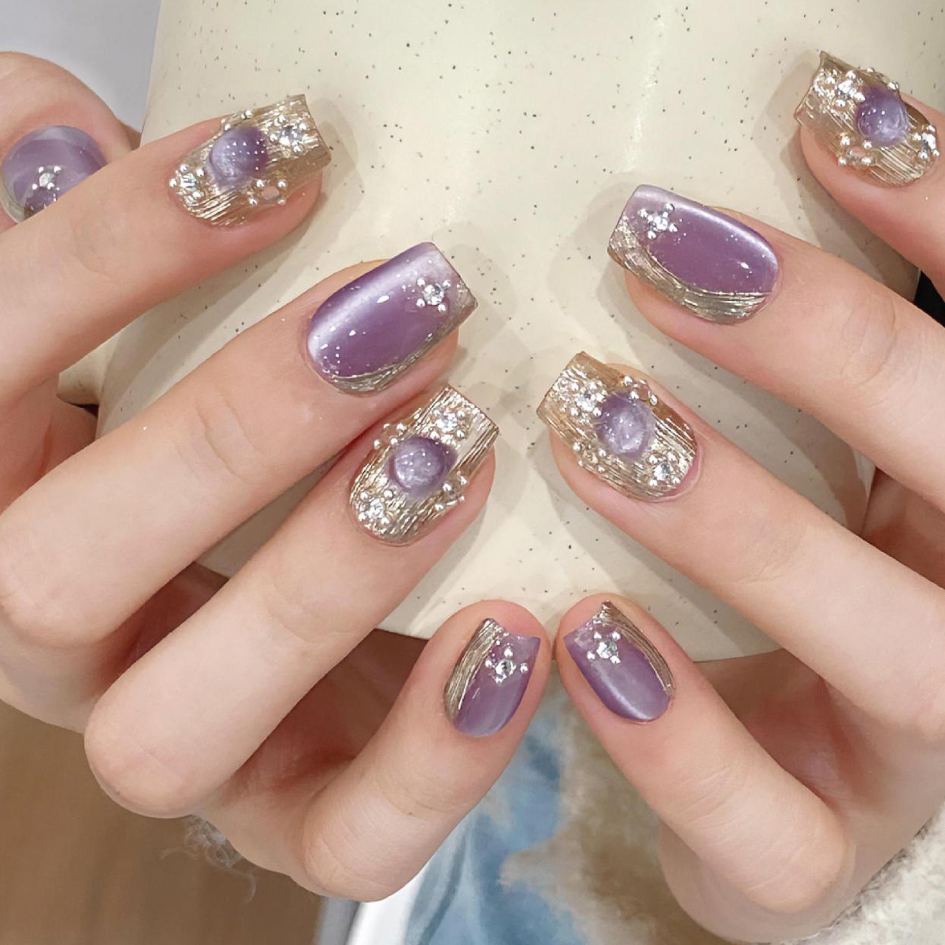 Set Of 10 Reusable Artificial Nail Extension - Purple