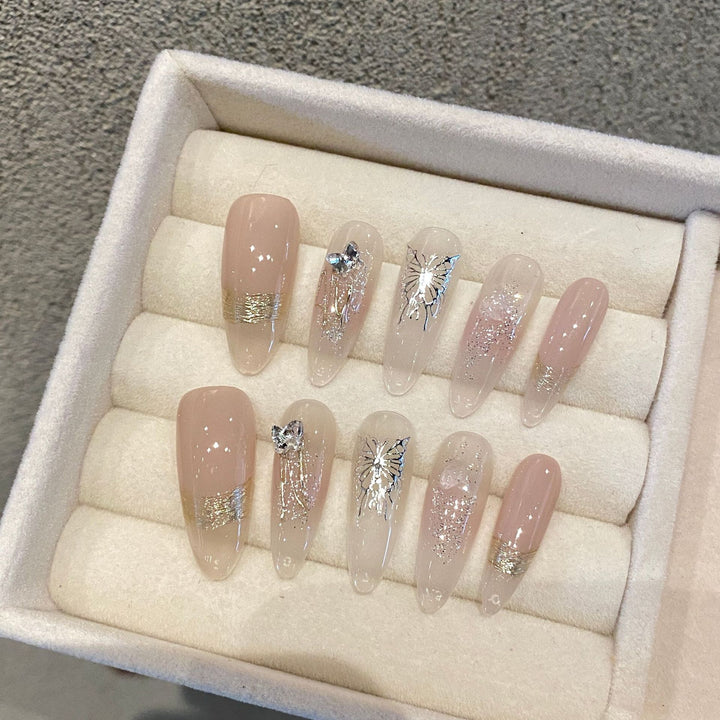 Set Of 10  Nail Extension - White & Brown