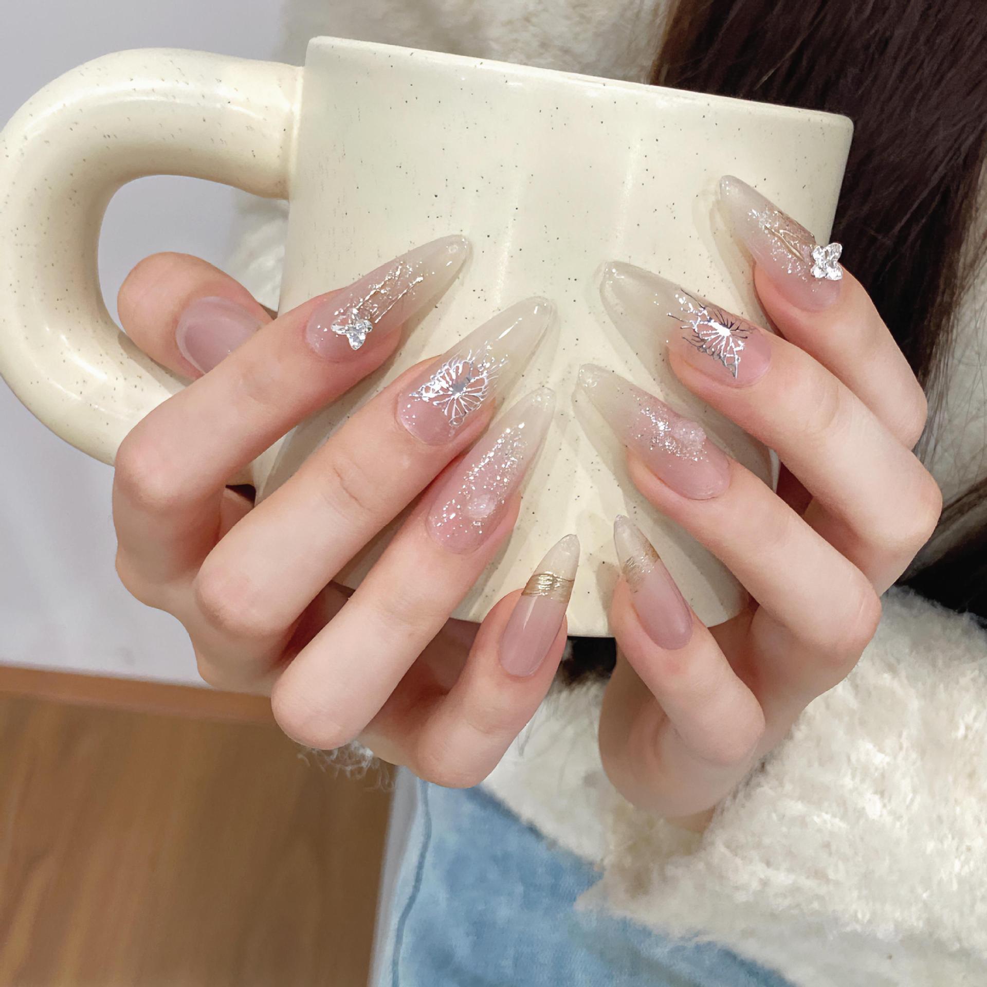 Set Of 10  Nail Extension - White & Brown