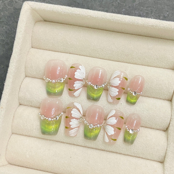 Set Of 10 Reusable Artificial Nail Extension - Pink