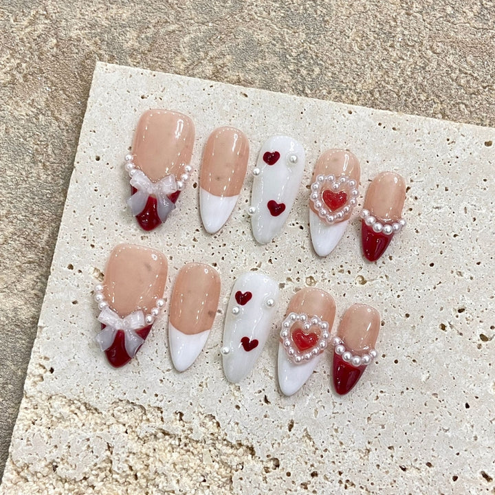 Set Of 10 Artificial Reusable Nails- Pink