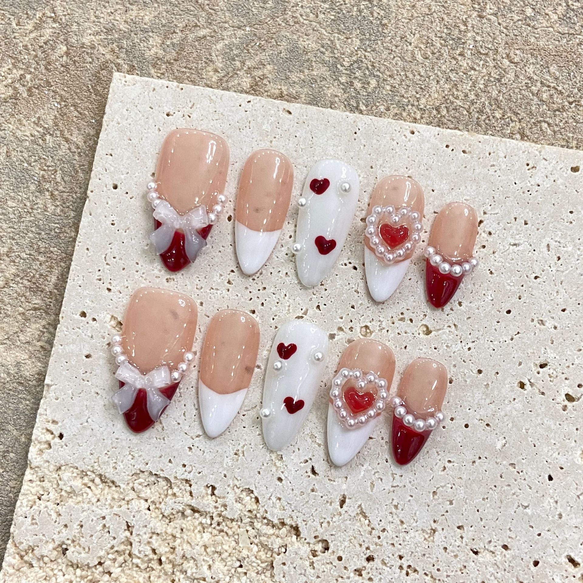 Set Of 10 Artificial Reusable Nails- Pink