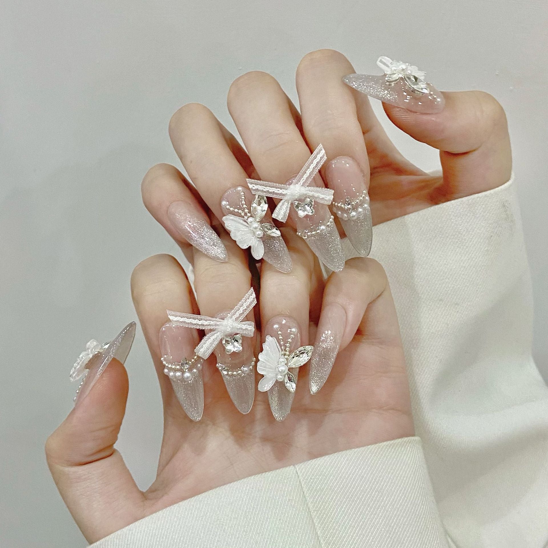 Set Of 10 Artificial Reusable Nails- Pink