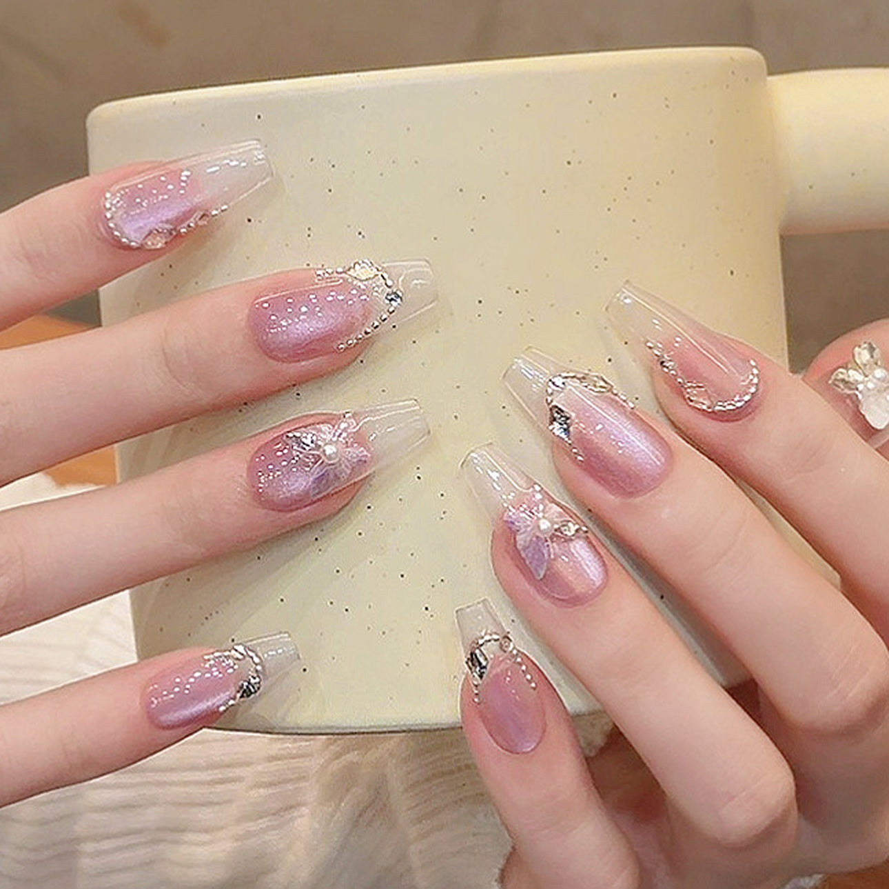 Set Of 10 Embellished Artificial Reusable Nails