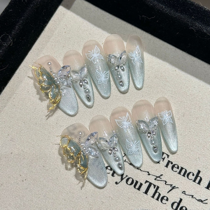 Set Of 10 Artificial Reusable Nail Extension - Blue