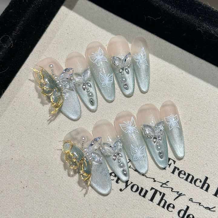 Set Of 10 Artificial Reusable Nail Extension - Blue