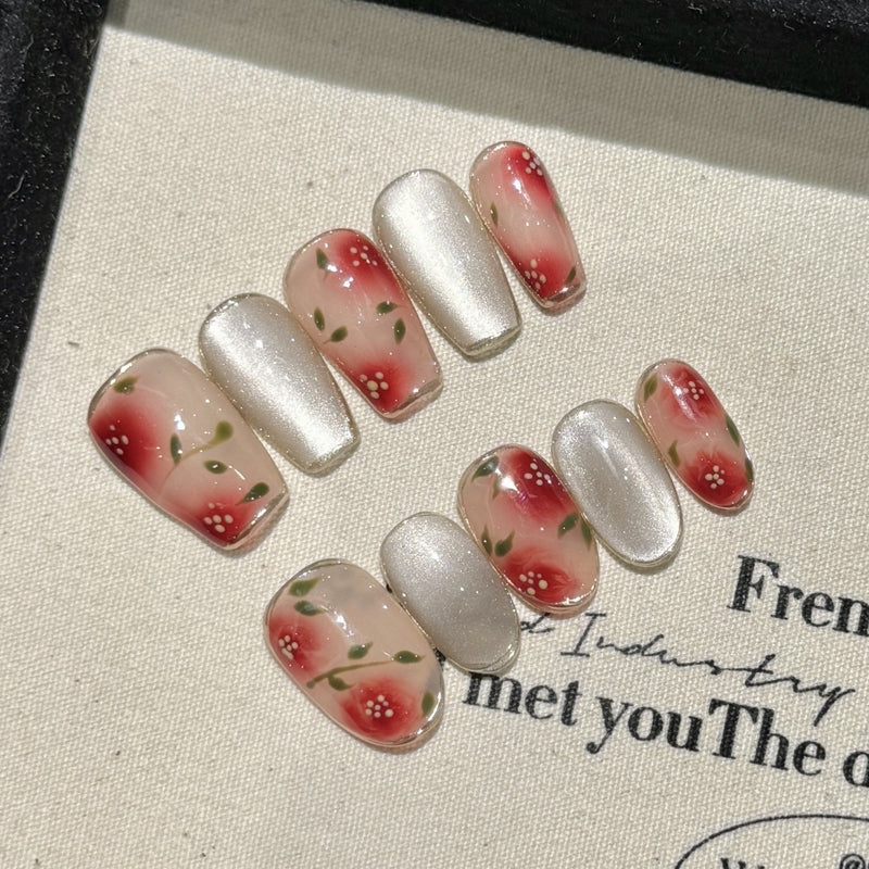 Set Of 10 Nail Extension - Silver & Beige