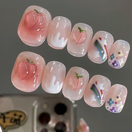 Set Of 10 Artificial Reusable Nails- Pink