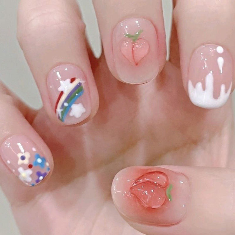 Set Of 10 Artificial Reusable Nails- Pink