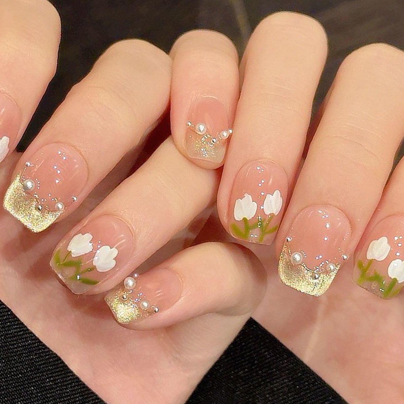 Set Of 10 Floral Nail Extension