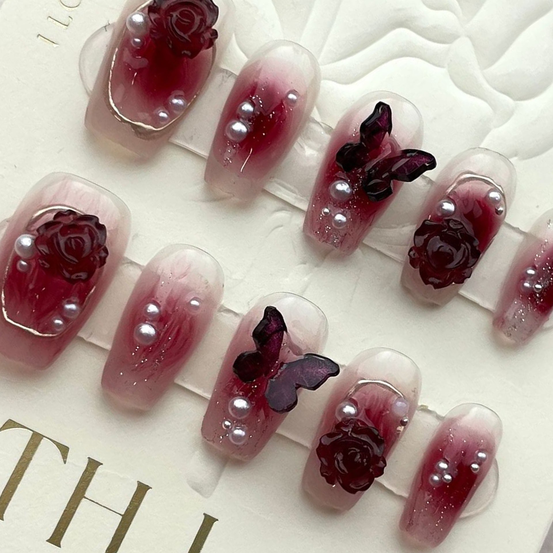 Set Of 10 Artificial Reusable Nail Extension- Maroon