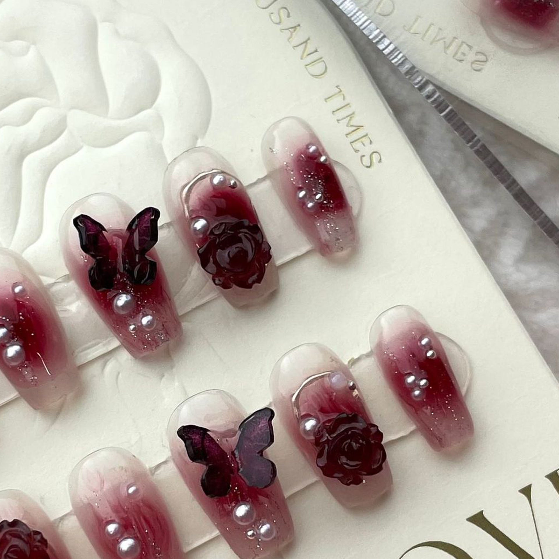 Set Of 10 Artificial Reusable Nail Extension- Maroon