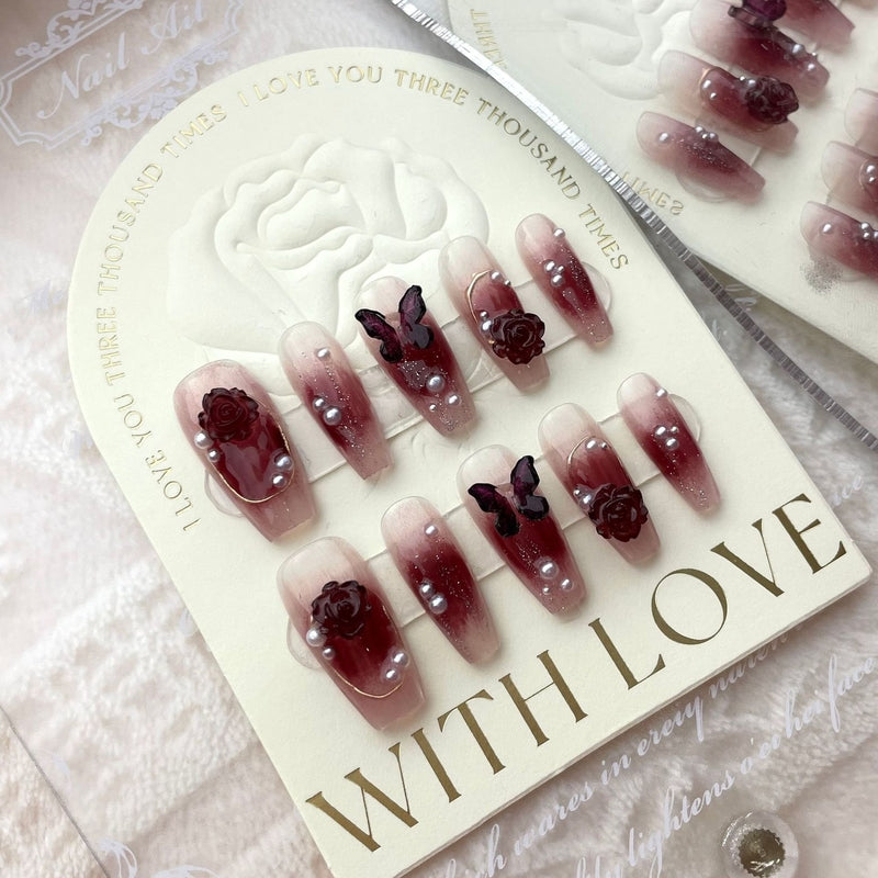 Set Of 10 Artificial Reusable Nails - Maroon