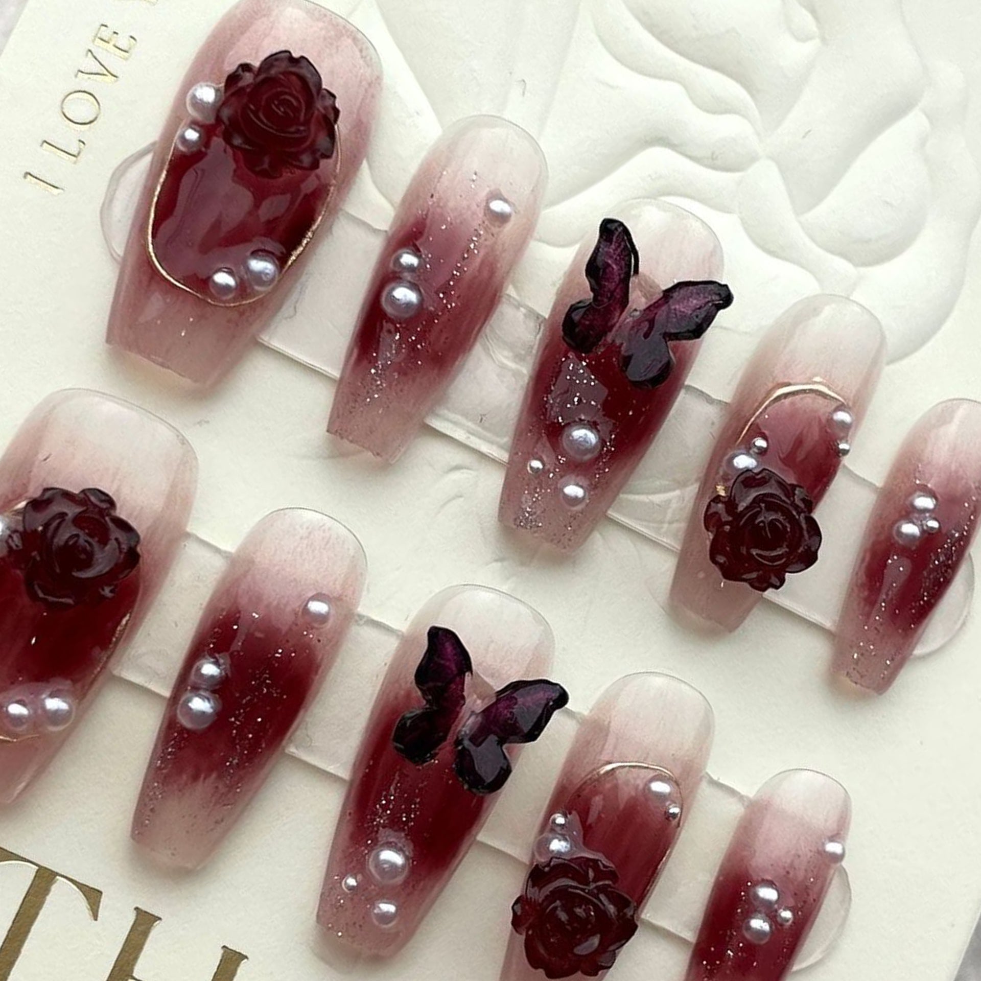 Set Of 10 Artificial Reusable Nails - Maroon