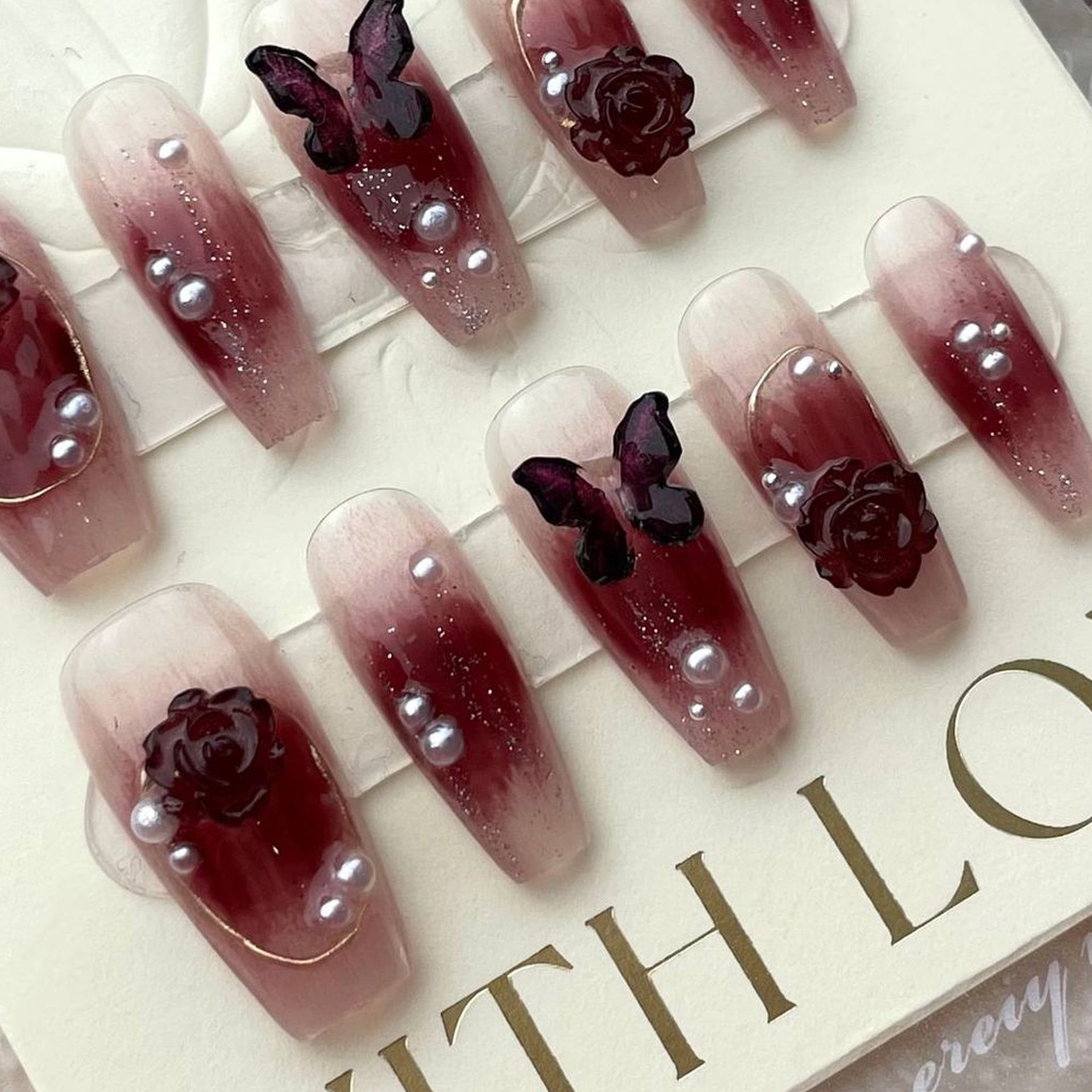 Set Of 10 Artificial Reusable Nails - Maroon