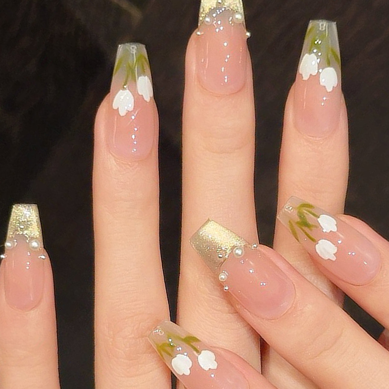 Set Of 10 Floral Nail Extension