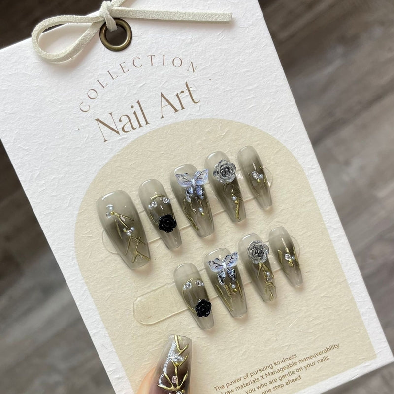 Set Of 10 Artificial Reusable Nails- Black