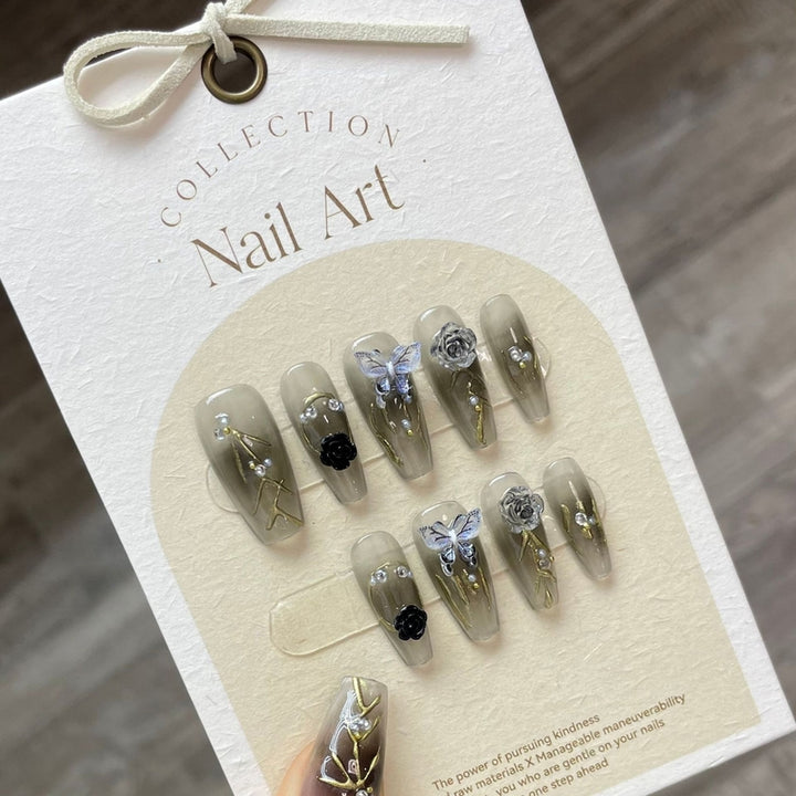 Set Of 10 Artificial Reusable Nails- Black