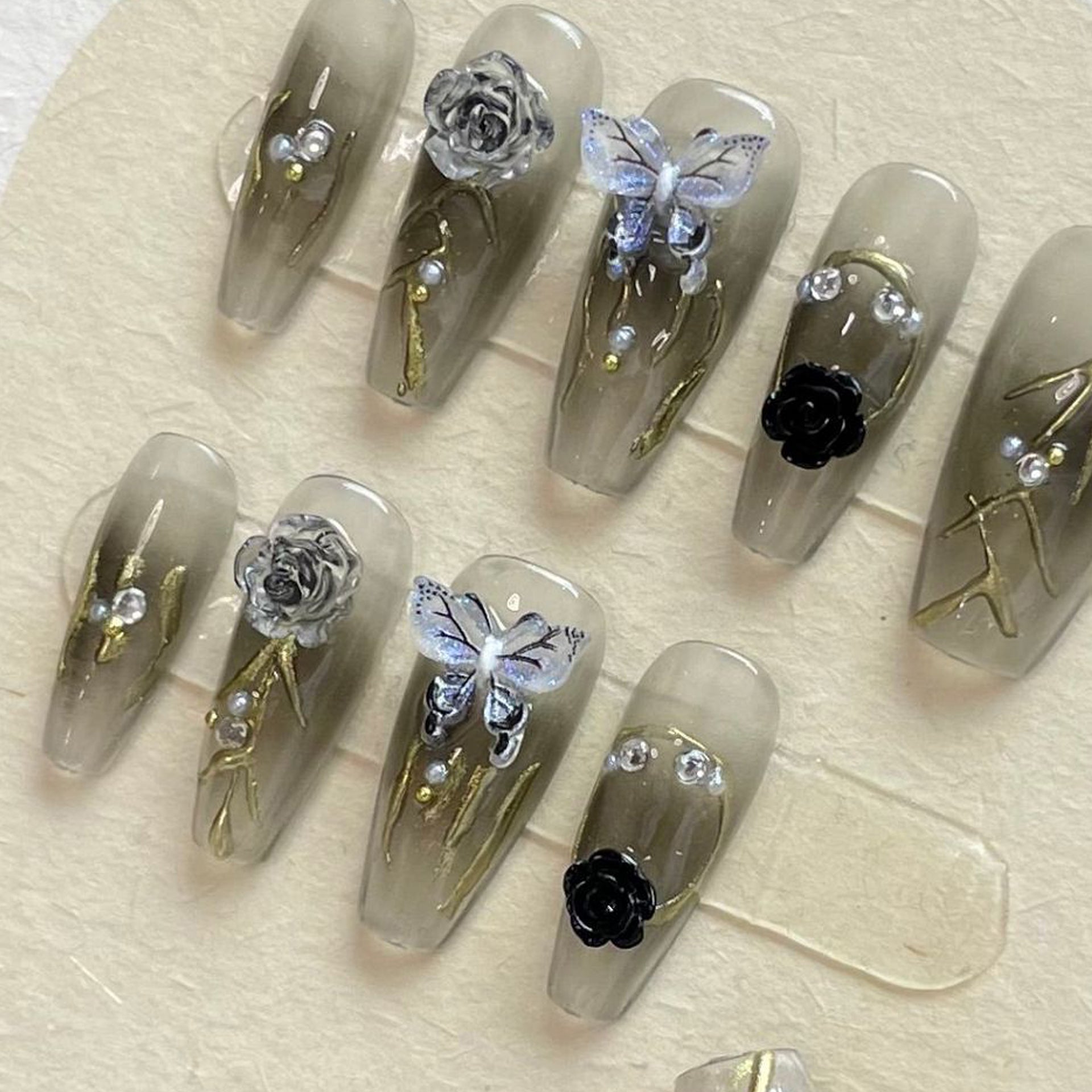 Set Of 10 Artificial Reusable Nails- Black
