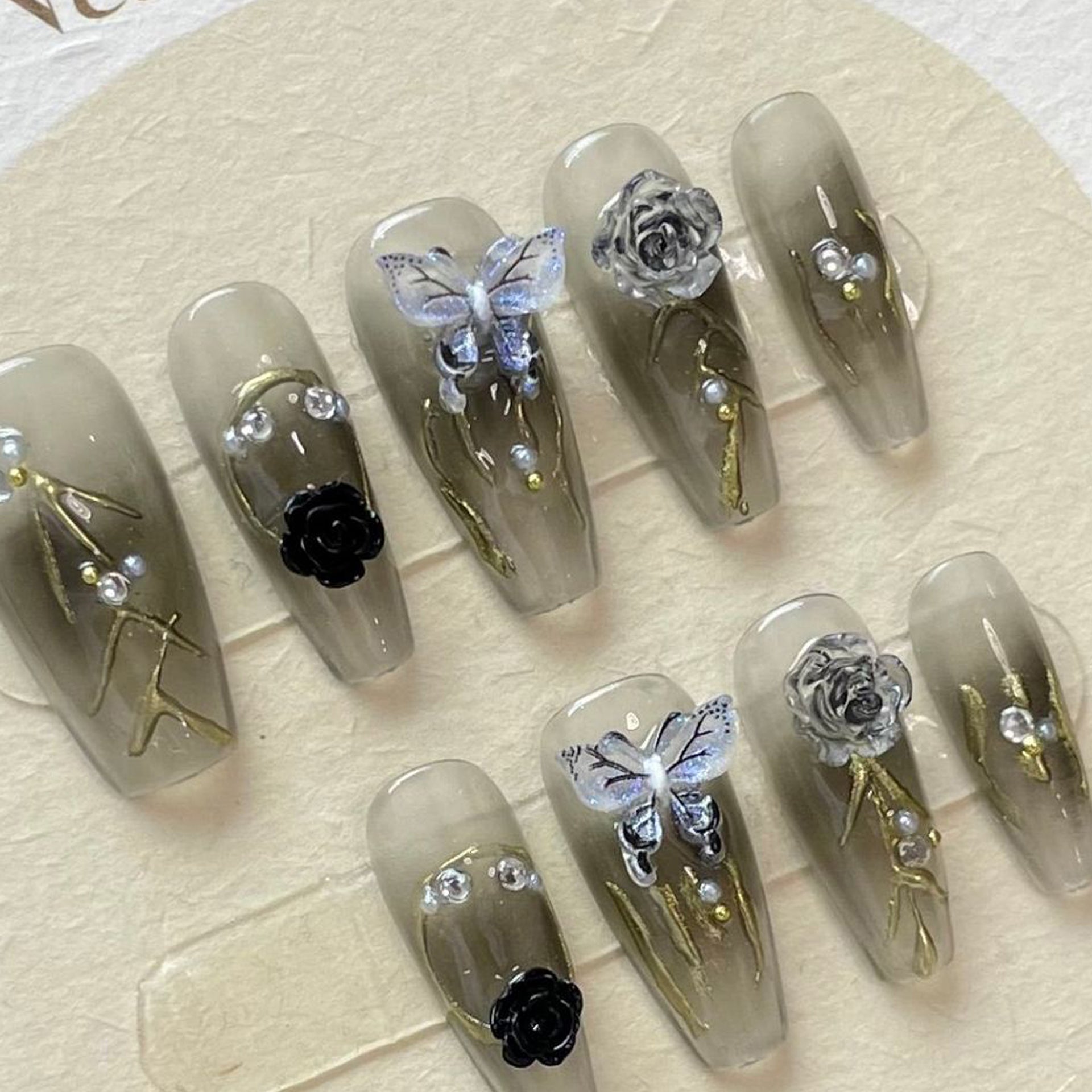 Set Of 10 Artificial Reusable Nails- Black