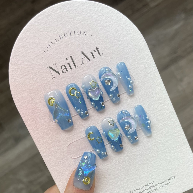 Set Of 10 Reusable Artificial Nail Extension - Blue