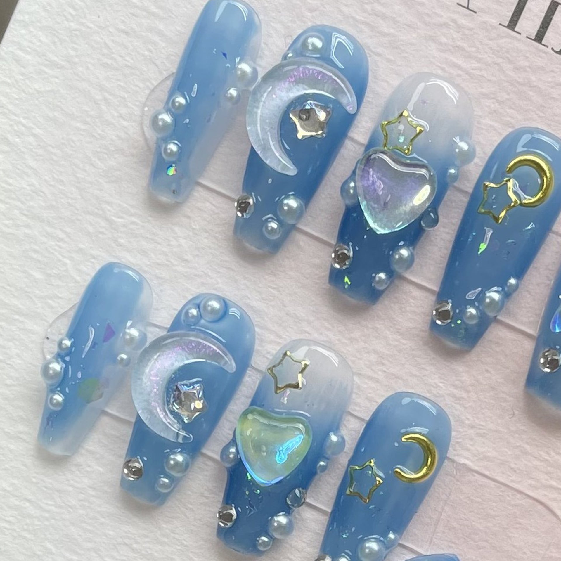 Set Of 10 Reusable Artificial Nail Extension - Blue