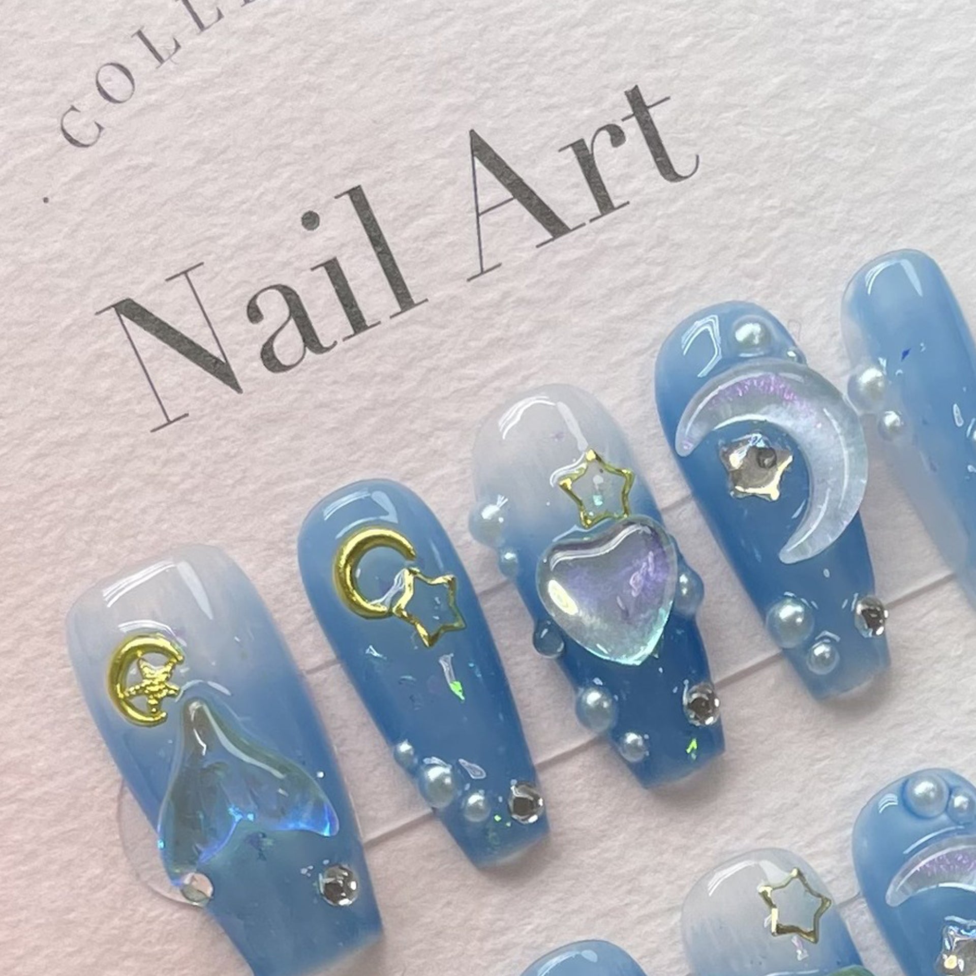 Set Of 10 Reusable Artificial Nail Extension - Blue
