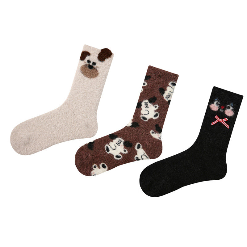 Women Pack Of 3 Patterned Cotton Calf Length Socks